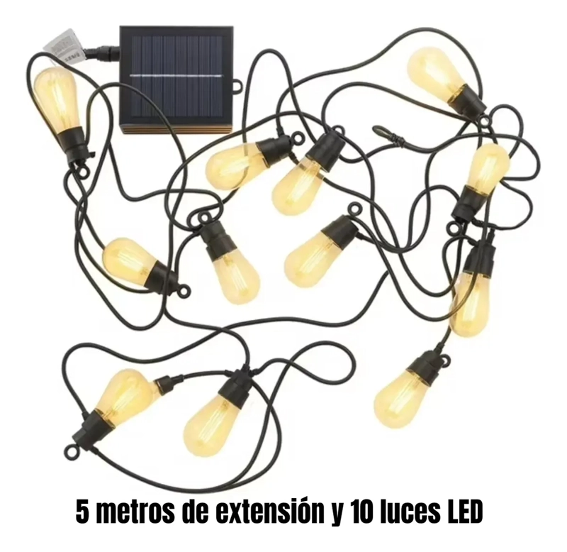 GUIRNALDA FOCOS EXTERIOR RECARGA SOLAR 5 METROS LUZ CALIDA - 2