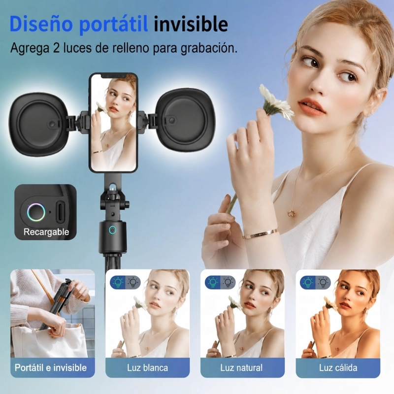 TRIPODE PALO SELFIE LUZ LED Y SEGUIMIENTO FACIAL 360° 180CM - 2