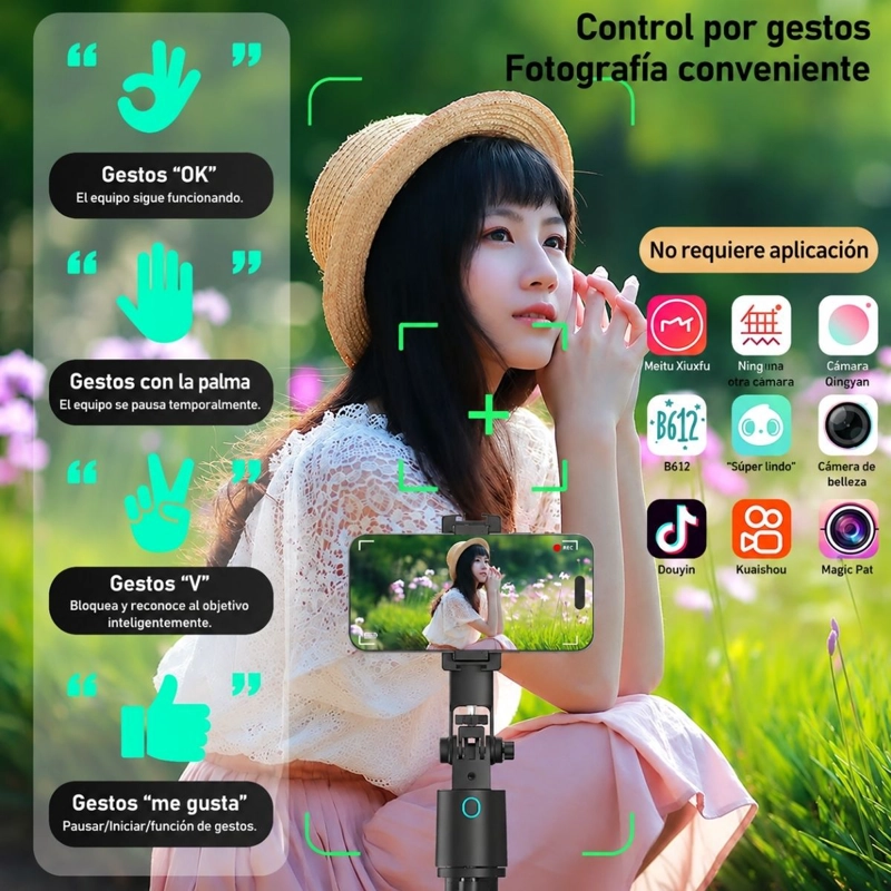 TRIPODE PALO SELFIE LUZ LED Y SEGUIMIENTO FACIAL 360° 180CM - 3