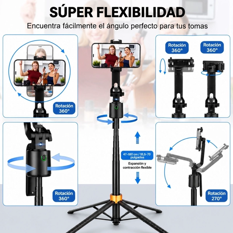 TRIPODE PALO SELFIE LUZ LED Y SEGUIMIENTO FACIAL 360° 180CM - 4