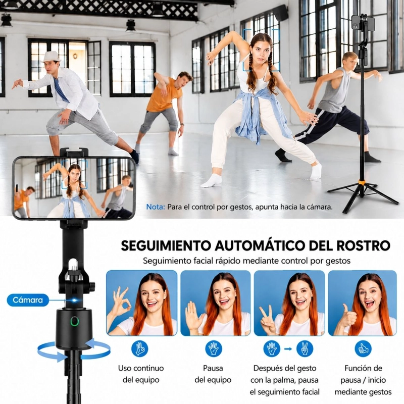 TRIPODE PALO SELFIE LUZ LED Y SEGUIMIENTO FACIAL 360° 180CM - 5