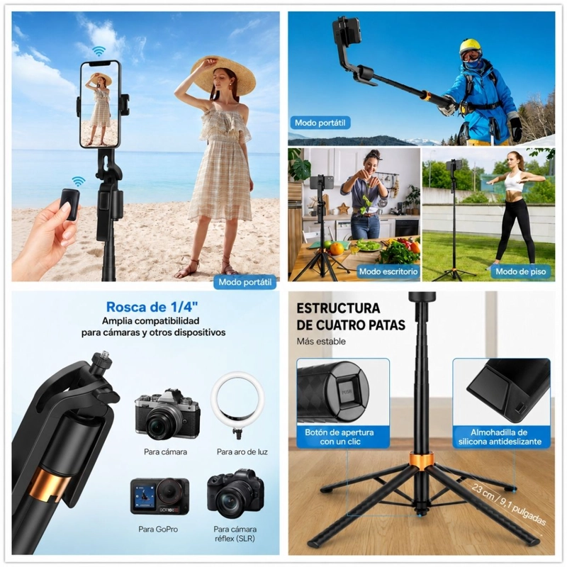 TRIPODE PALO SELFIE LUZ LED Y SEGUIMIENTO FACIAL 360° 180CM - 6