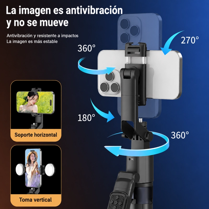 TRIPODE PALO SELFIE LUZ LED Y SEGUIMIENTO FACIAL 360° 180CM - 8