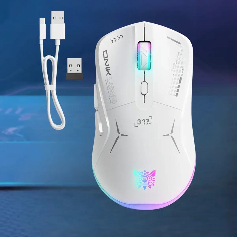MOUSE GAMER BLANCO LUZ RGB CONEXION INALAMBRICA O CON CABLE - 2