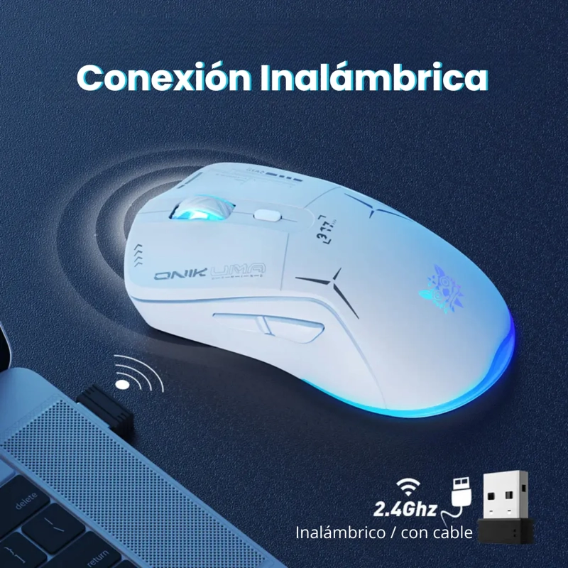 MOUSE GAMER BLANCO LUZ RGB CONEXION INALAMBRICA O CON CABLE - 7