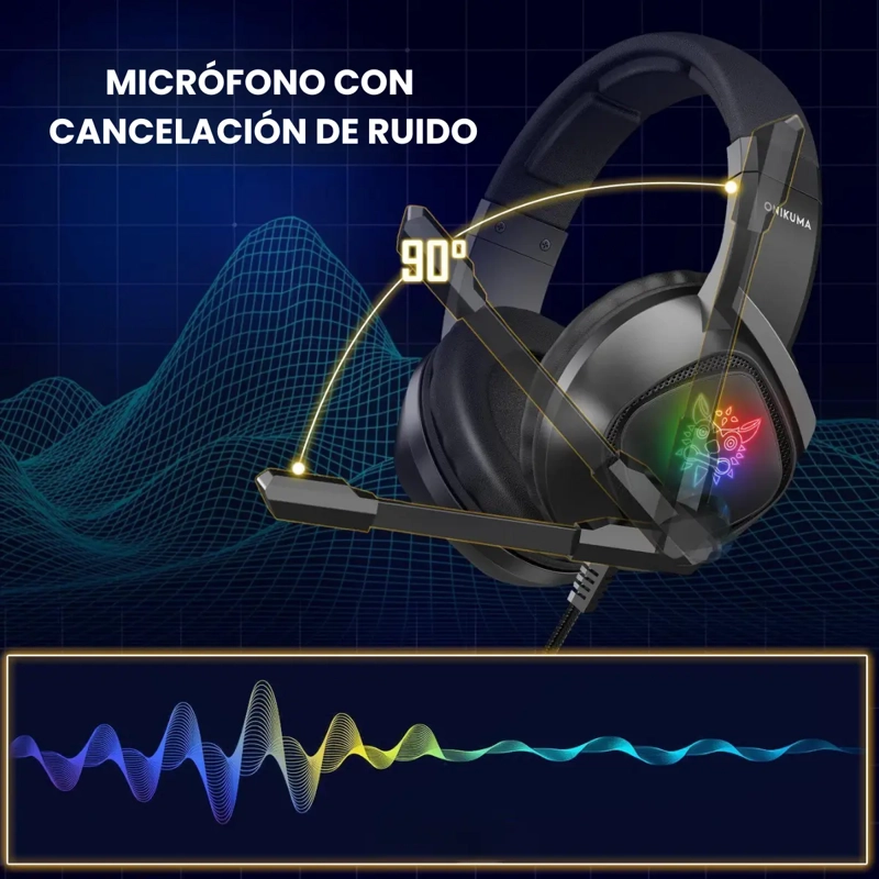 AUDIFONOS DE CABLE GAMER PROFESIONAL CON MICROFONO NEGRO - 2