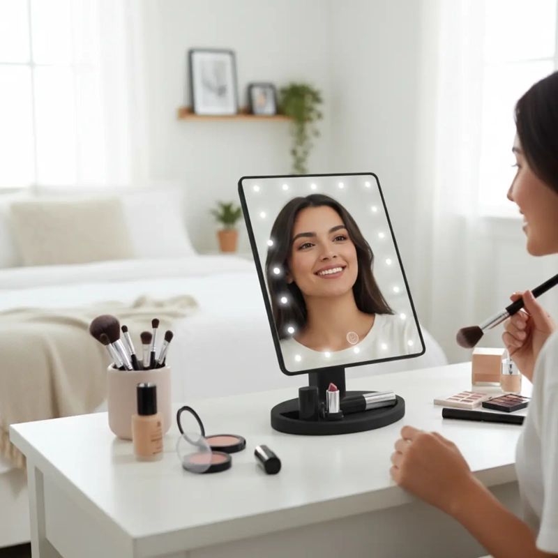 ESPEJO LUZ LED PARA ESCRITORIO NEGRO VANITY MAQUILLAJE AJUSTABLE - 7