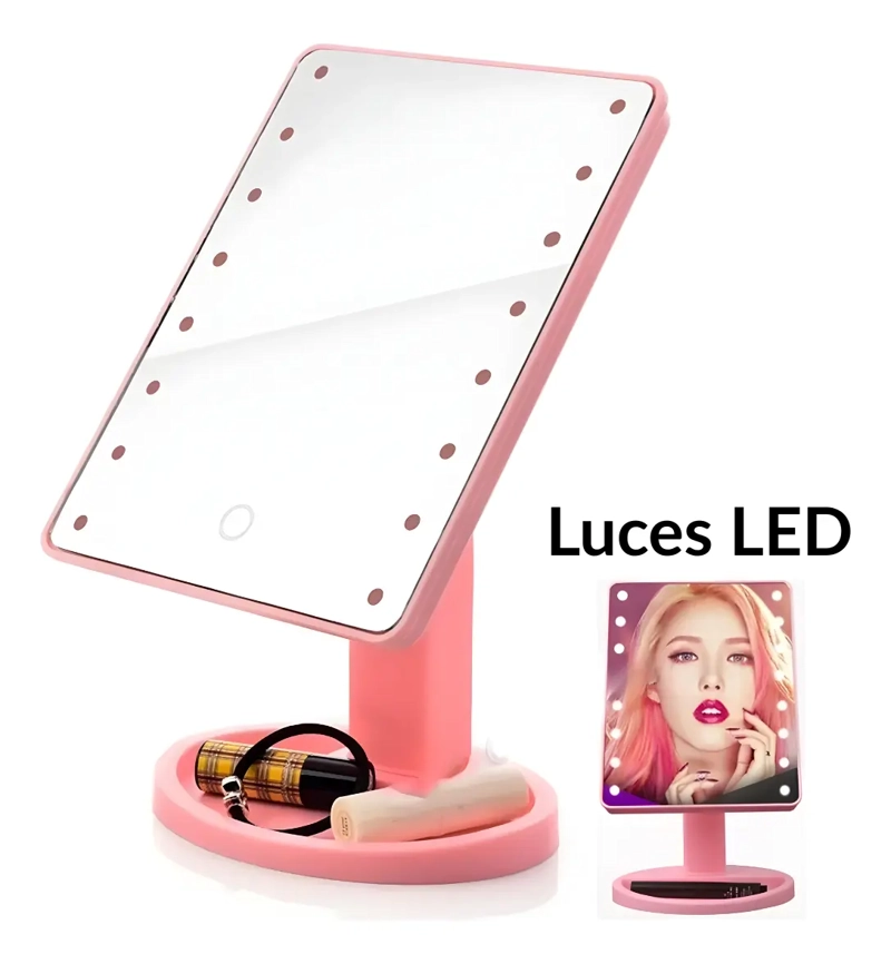 ESPEJO LUZ LED PARA ESCRITORIO VANITY ROSA MAQUILLAJE AJUSTABLE - 2