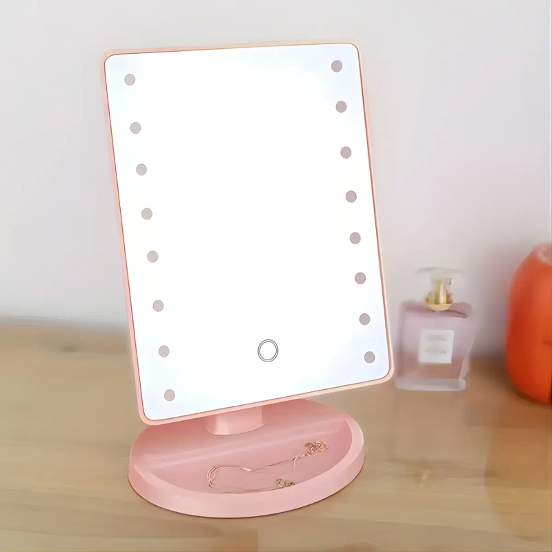 ESPEJO LUZ LED PARA ESCRITORIO VANITY ROSA MAQUILLAJE AJUSTABLE - 3