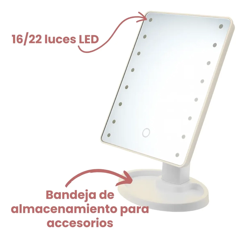 ESPEJO LUZ LED PARA ESCRITORIO VANITY ROSA MAQUILLAJE AJUSTABLE - 5