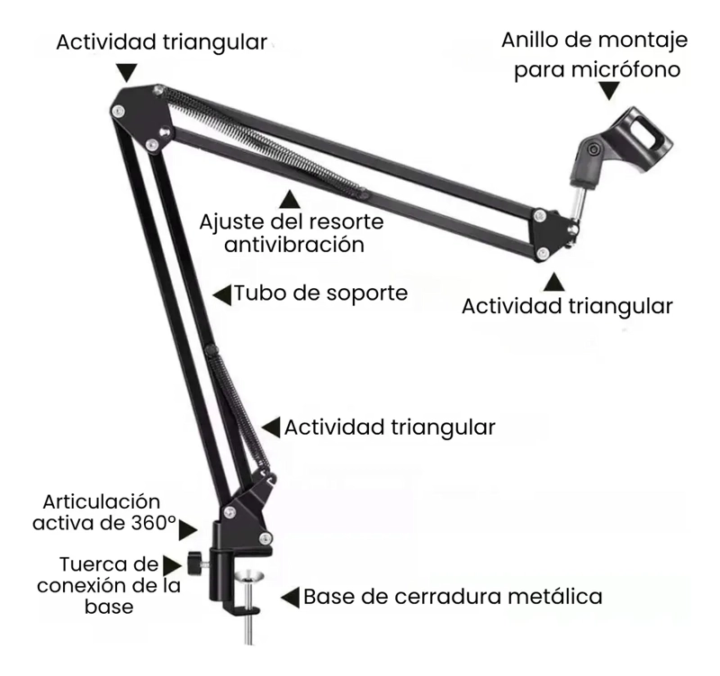 KIT PROFESIONAL BRAZO MICROFONO ANTIPOP SOPORTE ARAÑA STUDIO - 4
