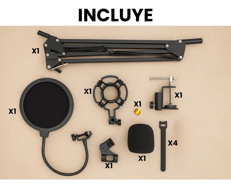 KIT PROFESIONAL BRAZO MICROFONO ANTIPOP SOPORTE ARAÑA STUDIO - 5