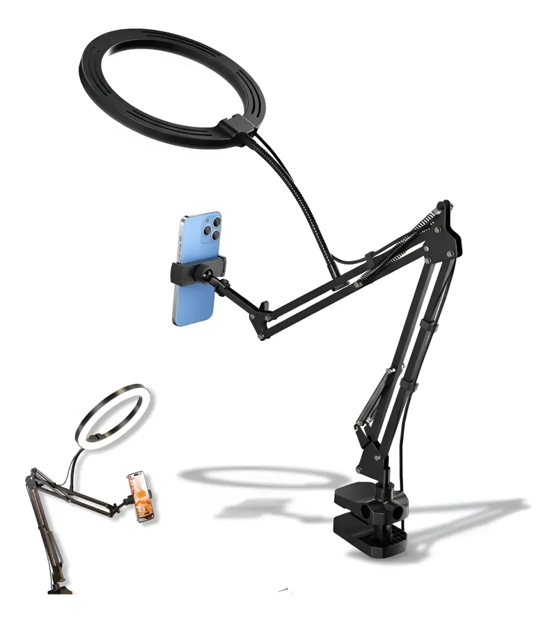KIT SOPORTE AJUSTABLE PROFESIONAL + ARO DE LUZ PARA CELULAR - 1