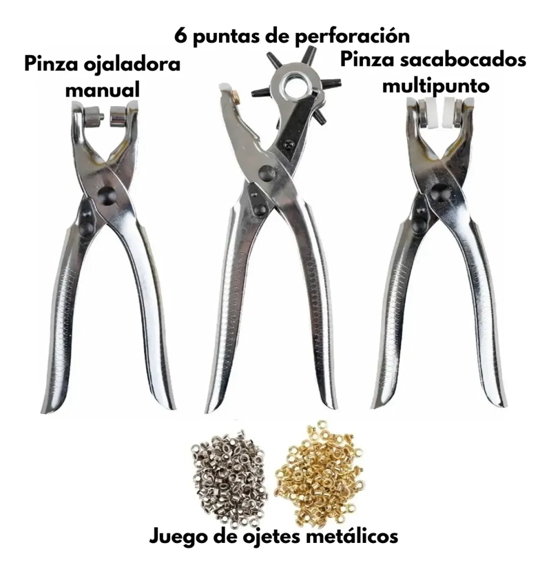 KIT SACABOCADOS OJALADORA OJETES + PINZA PERFORADORA CUERO - 7