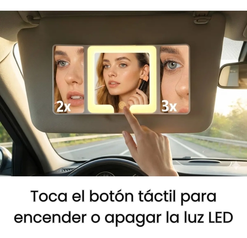 ESPEJO MAQUILLAJE AUMENTO 3X 2X + LUZ LED PARA AUTO 3 EN 1 - 4