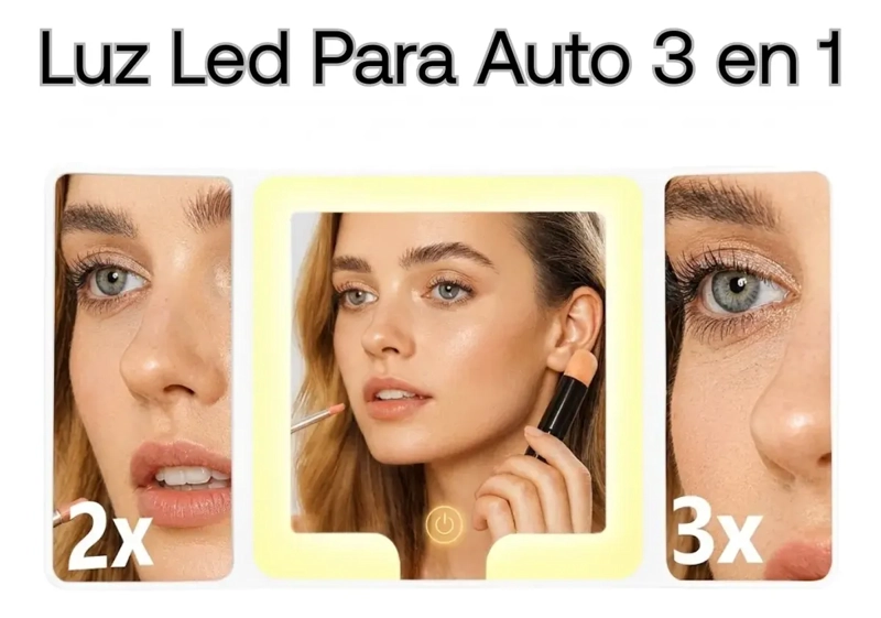 ESPEJO MAQUILLAJE AUMENTO 3X 2X + LUZ LED PARA AUTO 3 EN 1 - 5