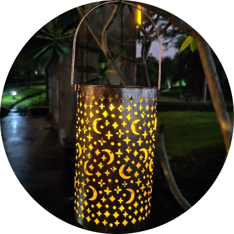 LAMPARA FOCO EXTERIOR JARDIN METAL RECARGA SOLAR DISEÑO LUNA - 1