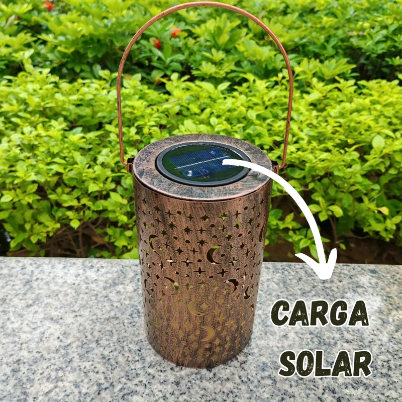 LAMPARA FOCO EXTERIOR JARDIN METAL RECARGA SOLAR DISEÑO LUNA - 3