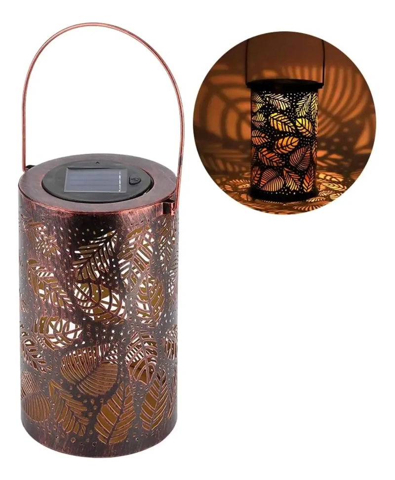 LAMPARA FOCO EXTERIOR JARDIN METAL RECARGA SOLAR DISEÑO HOJA - 1