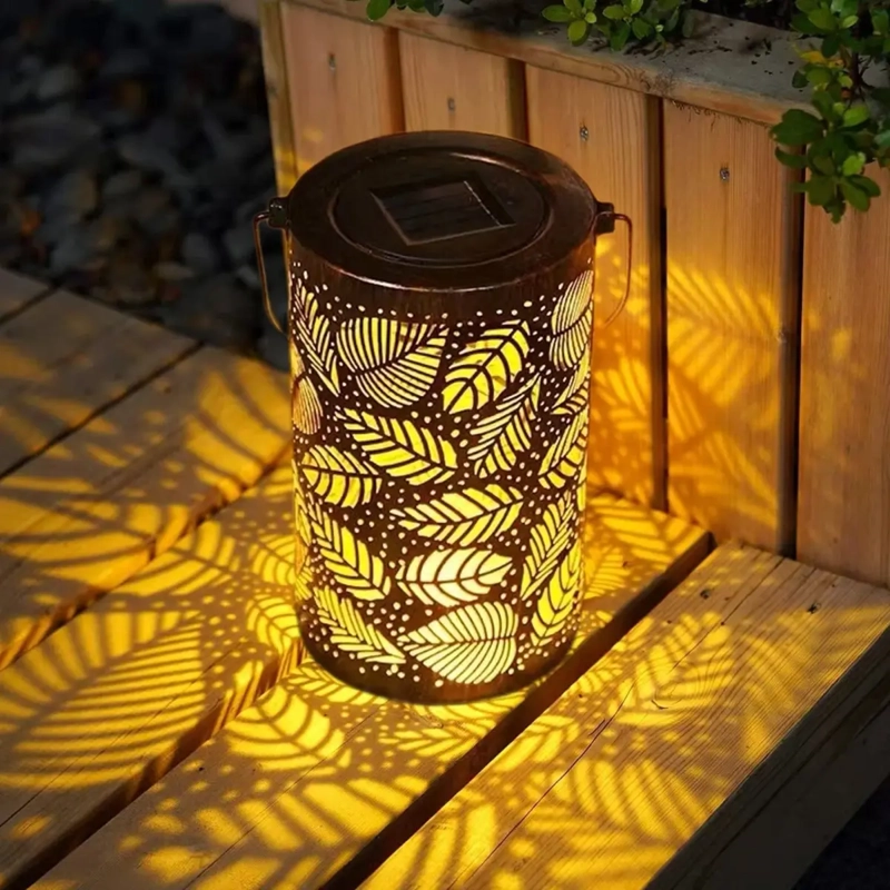 LAMPARA FOCO EXTERIOR JARDIN METAL RECARGA SOLAR DISEÑO HOJA - 4