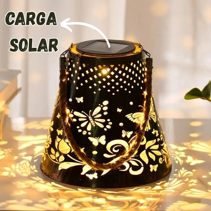 LAMPARA EXTERIOR JARDIN METAL CARGA SOLAR DISEÑO MARIPOSAS - 3