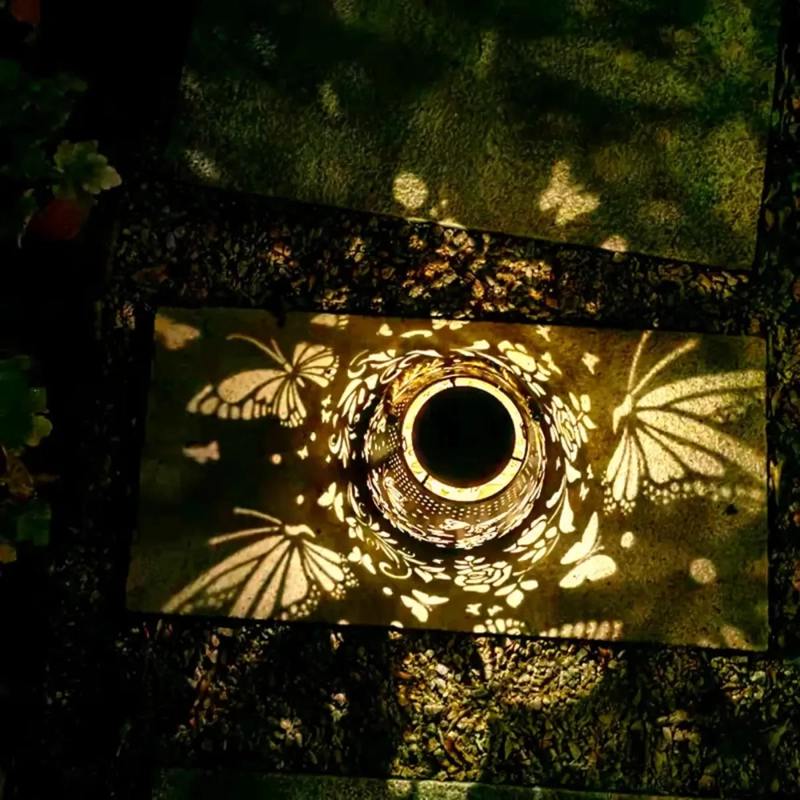 LAMPARA EXTERIOR JARDIN METAL CARGA SOLAR DISEÑO MARIPOSAS - 4