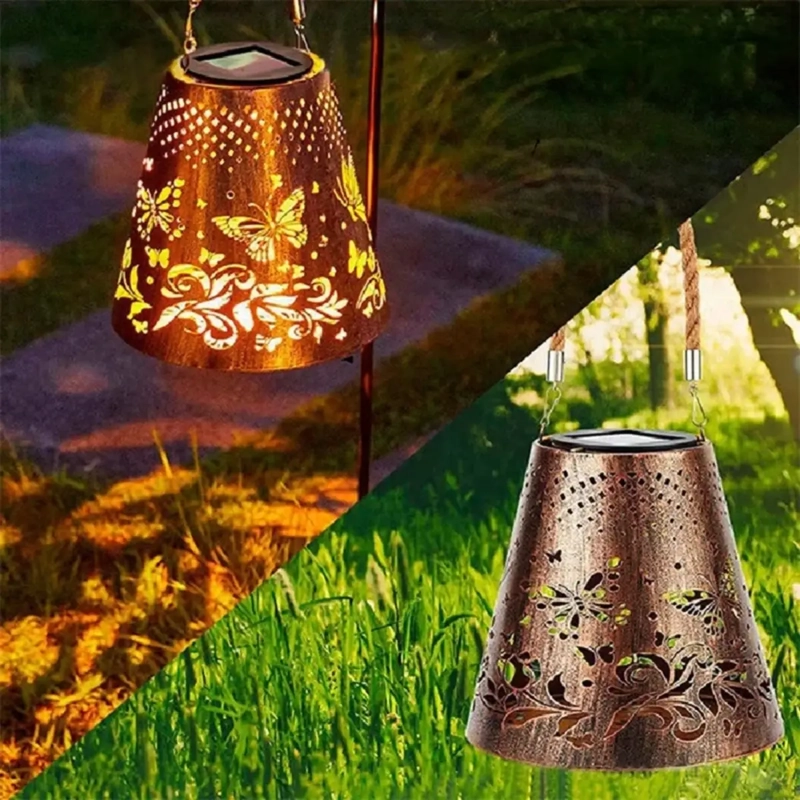 LAMPARA EXTERIOR JARDIN METAL CARGA SOLAR DISEÑO MARIPOSAS - 7