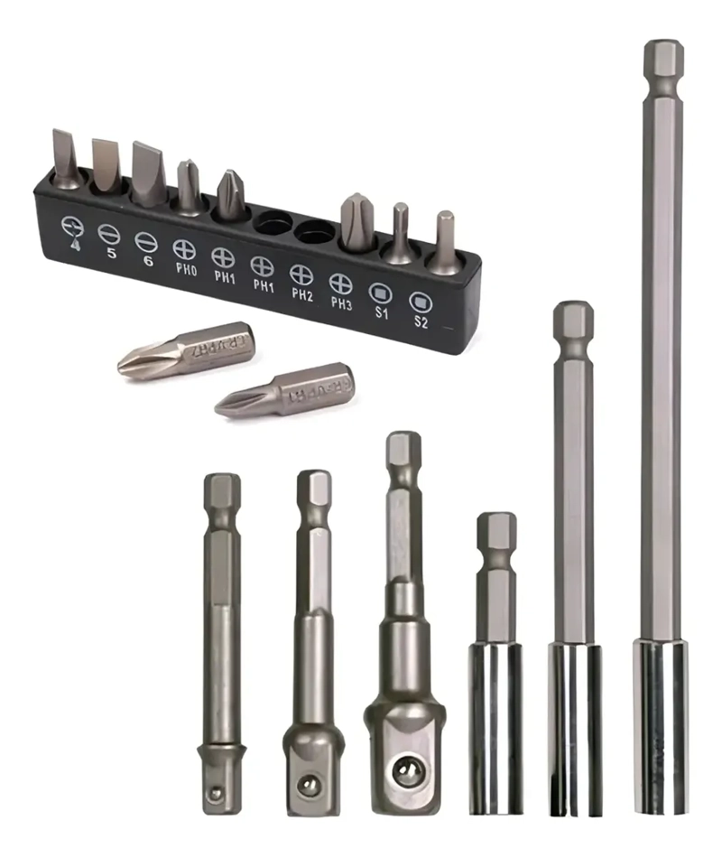 SET 16 PUNTAS ADAPTADORES Y DESTORNILLADOR 1/4 1/2 3/8 - 1