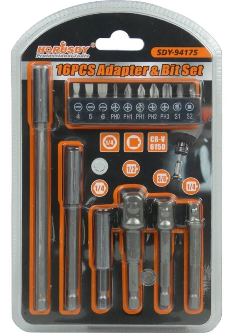 SET 16 PUNTAS ADAPTADORES Y DESTORNILLADOR 1/4 1/2 3/8 - 5