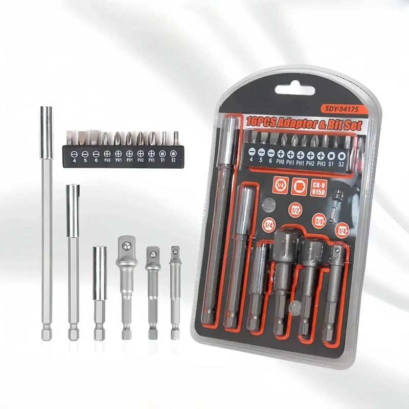 SET 16 PUNTAS ADAPTADORES Y DESTORNILLADOR 1/4 1/2 3/8 - 8