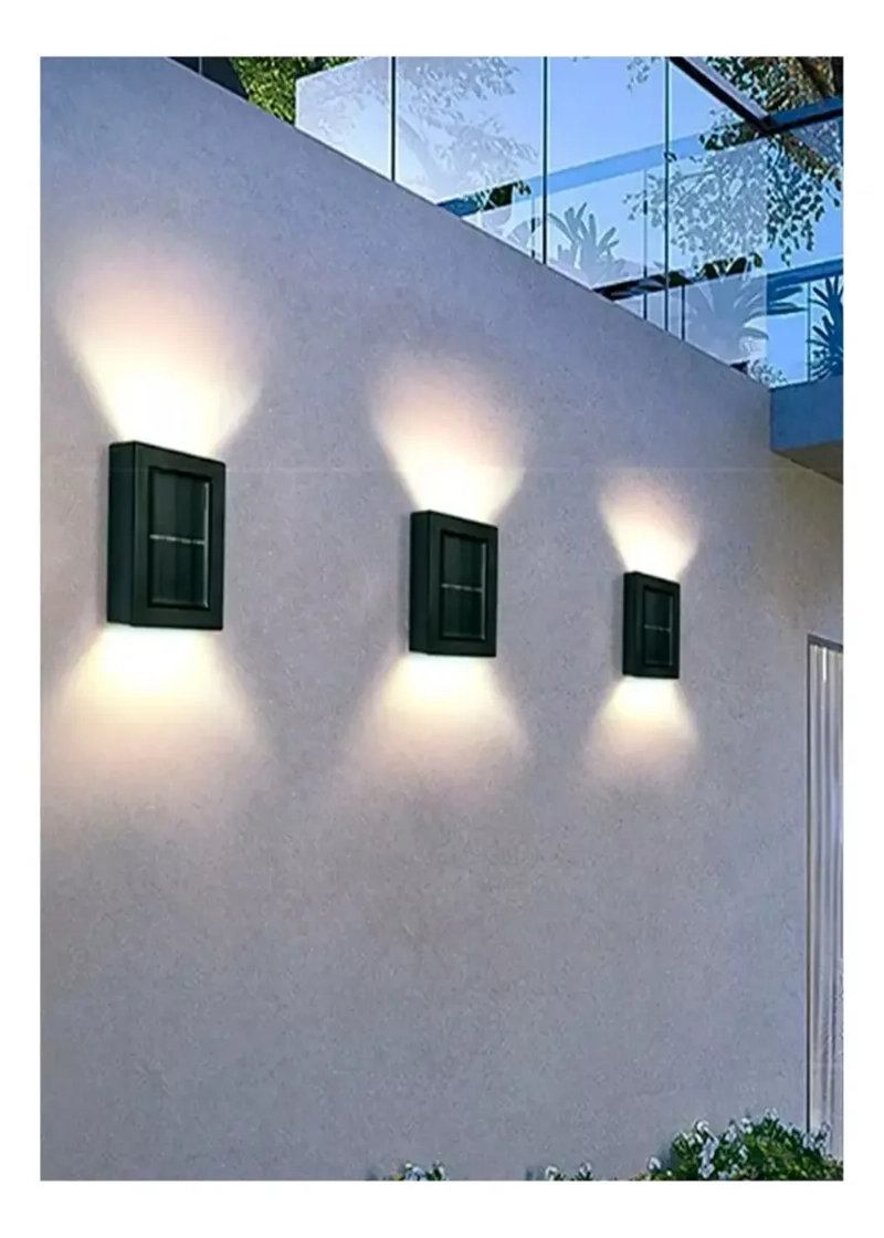 LAMPARA DE PARED FOCO EXTERIOR JARDIN CARGA SOLAR LUZ CALIDA - 3