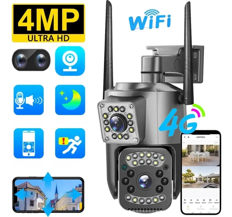 CAMARA DE SEGURIDAD HOGAR DUAL CONEXION CHIP CELULAR 4G - 4