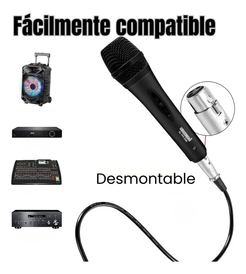 MICROFONO KARAOKE PROFESIONAL CABLE CONEXION AUXILIAR AUDIO - 2