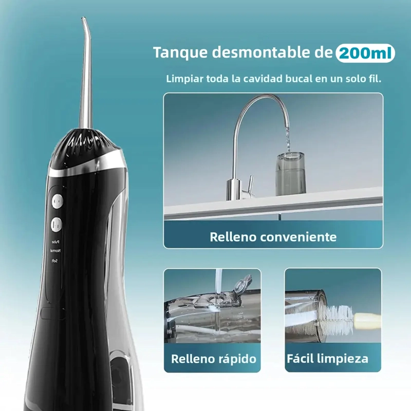 IRRIGADOR BUCAL ORAL PORTATIL RECARGABLE USB 200ML - 6