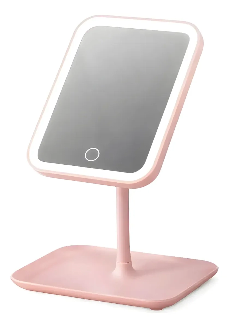 ESPEJO MAQUILLAJE ROSA LUZ LED AJUSTABLE 3 TONOS RECARGABLE USB - 1