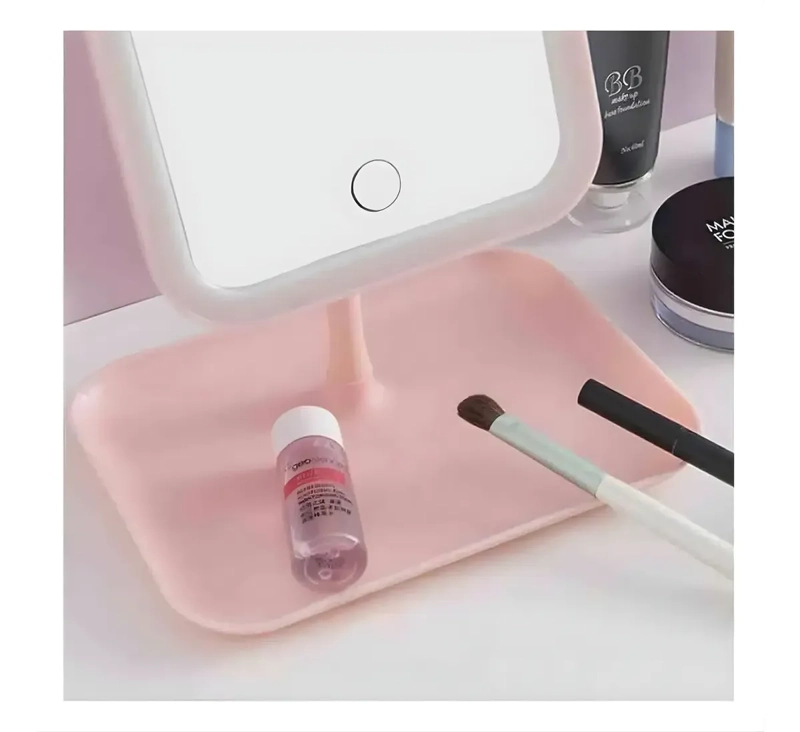 ESPEJO MAQUILLAJE ROSA LUZ LED AJUSTABLE 3 TONOS RECARGABLE USB - 2