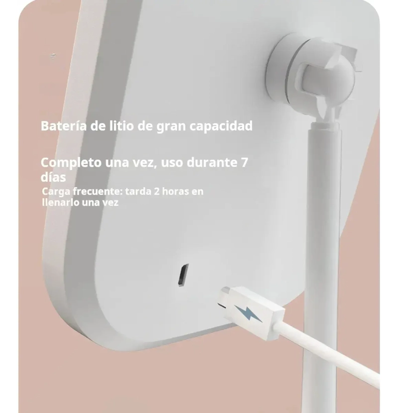 ESPEJO MAQUILLAJE ROSA LUZ LED AJUSTABLE 3 TONOS RECARGABLE USB - 4