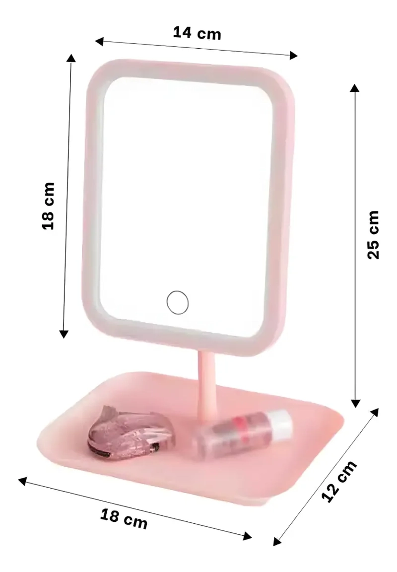 ESPEJO MAQUILLAJE ROSA LUZ LED AJUSTABLE 3 TONOS RECARGABLE USB - 5