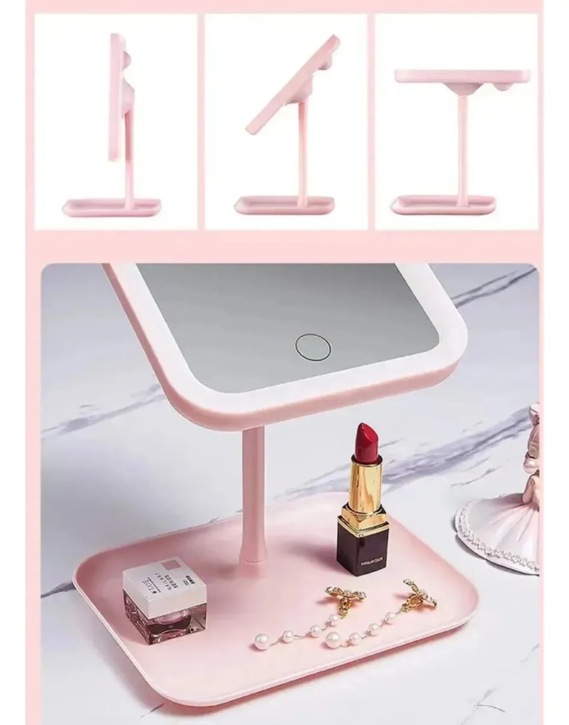 ESPEJO MAQUILLAJE ROSA LUZ LED AJUSTABLE 3 TONOS RECARGABLE USB - 6