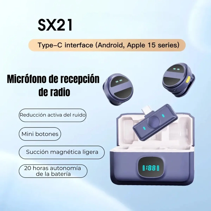 PACK 2 MICROFONOS INALAMBRICOS CELULAR IPHONE ANDROID USB-C - 6