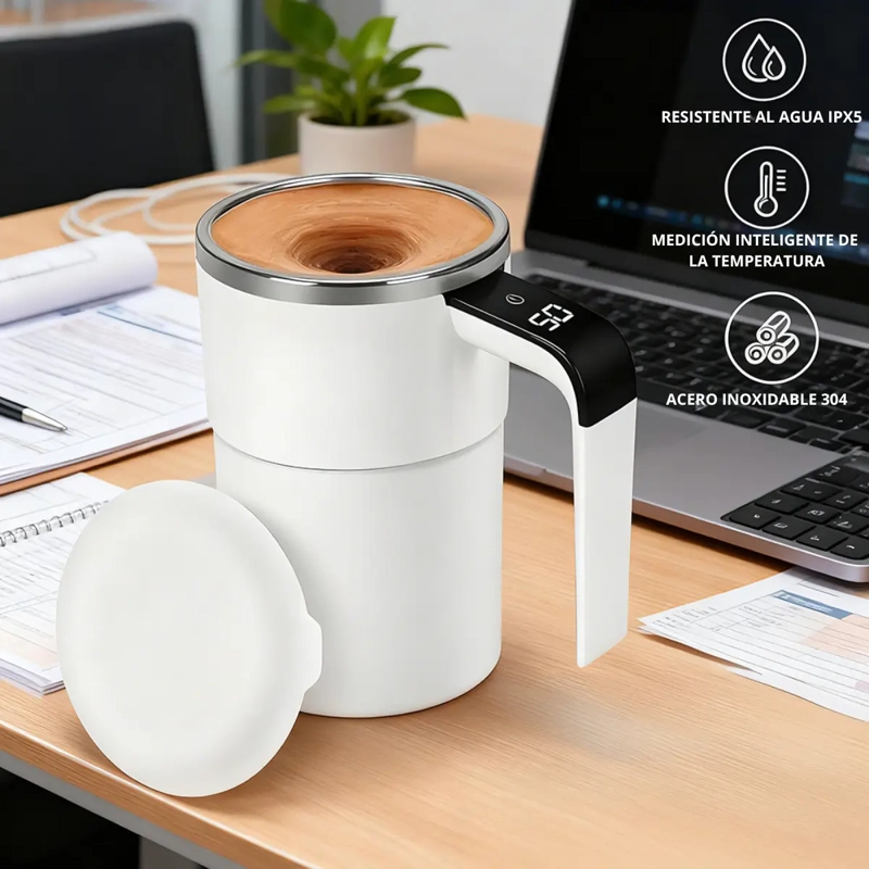 TAZA VASO MEZCLADOR BLANCO INALAMBRICO RECARGABLE PANTALLA LED - 6