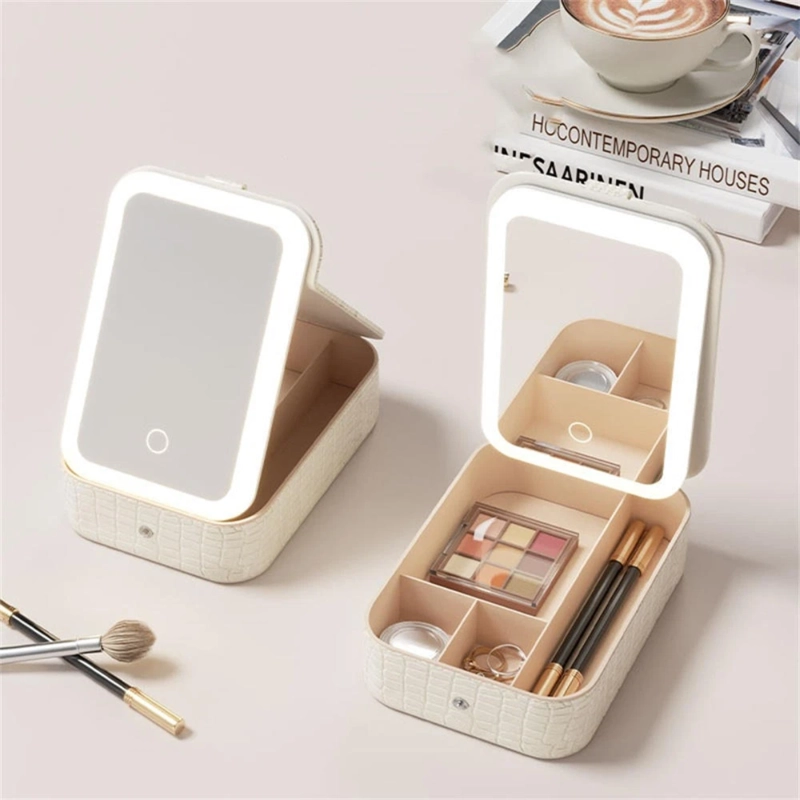 ESPEJO DE MAQUILLAJE CON LUZ LED Y ORGANIZADOR - 4