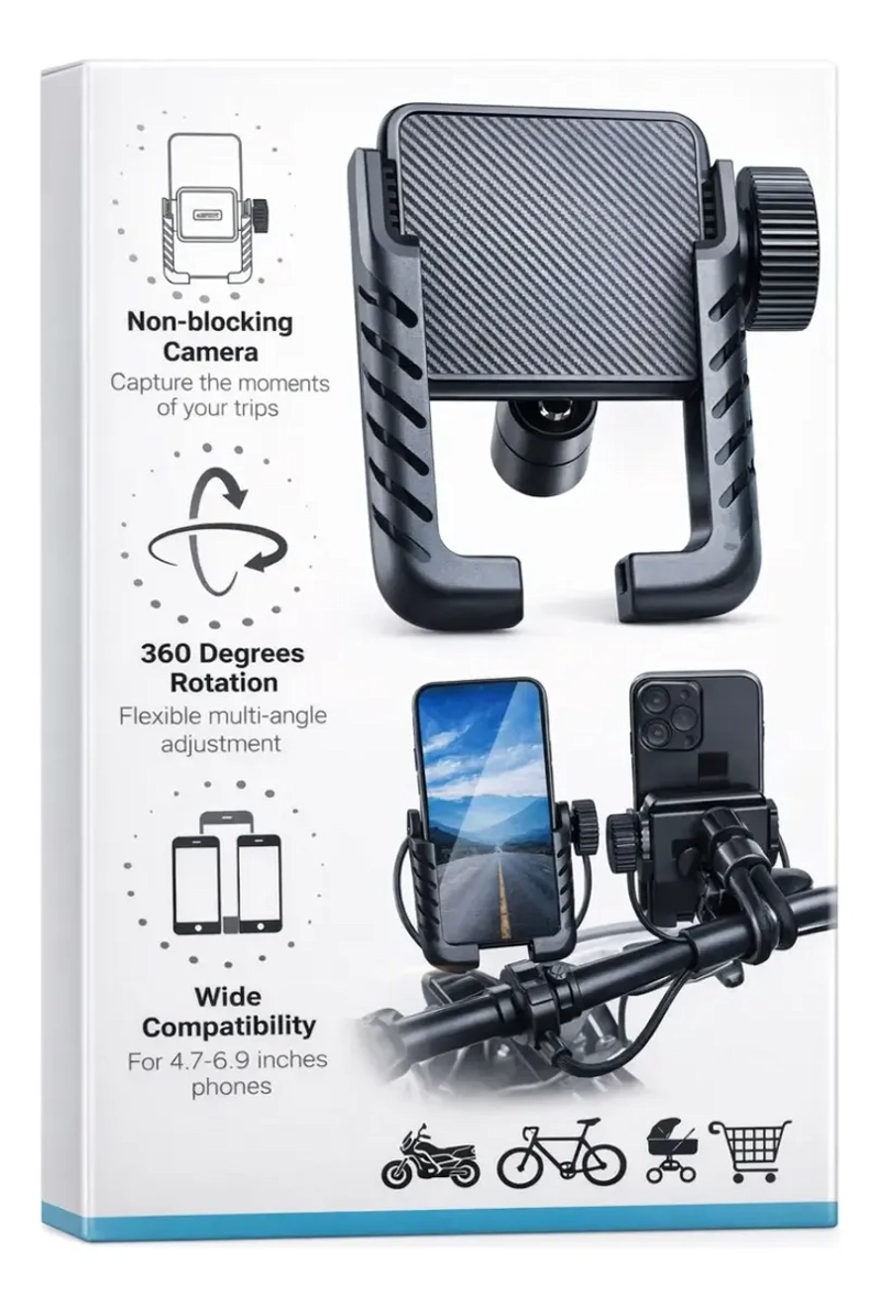 SOPORTE TELEFONO CELULAR AJUSTABLE PARA BICICLETA MOTO - 6