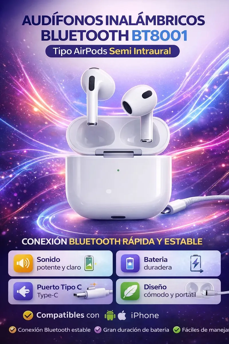 AUDIFONOS INALAMBRICOS VIDVIE BT8001 SEMI IN EAR CON BLUETOOTH Y MICROFONO - 4