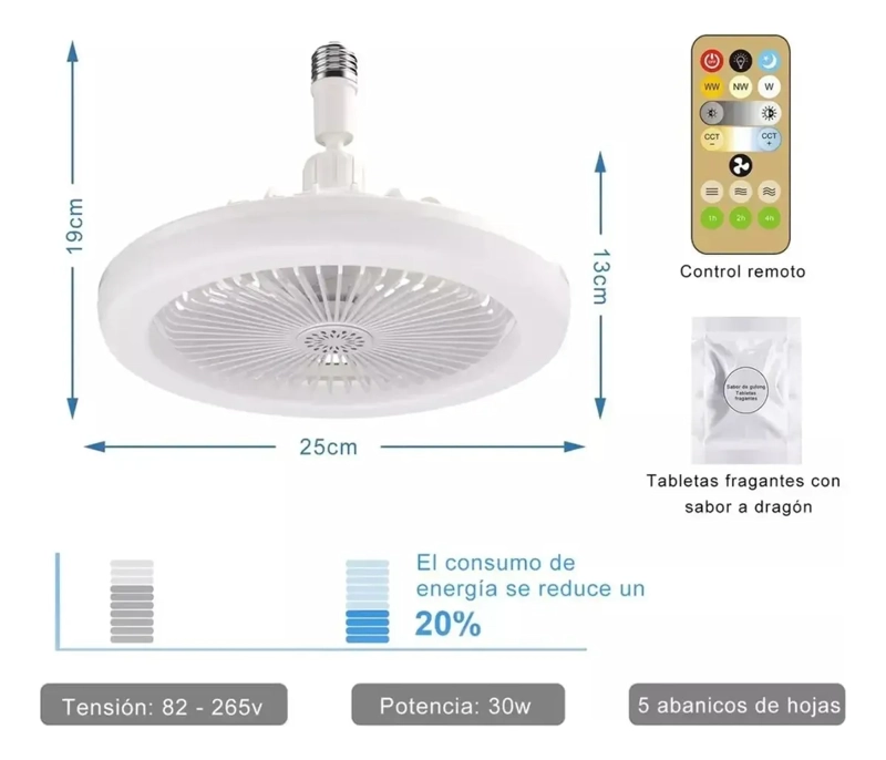 LAMPARA AMPOLLETA LED VENTILADOR MULTIUSO BAJO CONSUMO E27 - 2