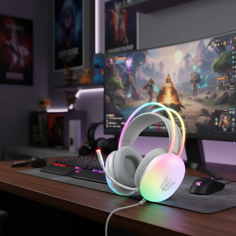 AUDIFONOS GAMER ONIKUMA X25 LED RGB PARA PC, XBOX, PS BLANCO - 4