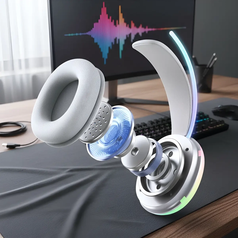 AUDIFONOS GAMER ONIKUMA X25 LED RGB PARA PC, XBOX, PS BLANCO - 5