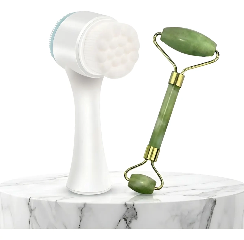 SET LIMPIEZA FACIAL CEPILLO Y RODILLO DE JADE MASAJEADOR - 1