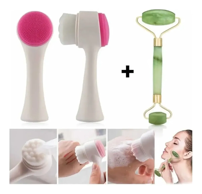 SET LIMPIEZA FACIAL CEPILLO Y RODILLO DE JADE MASAJEADOR - 3