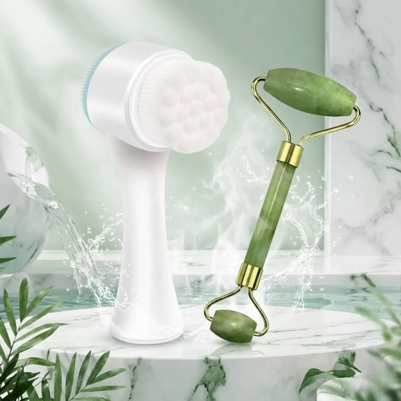 SET LIMPIEZA FACIAL CEPILLO Y RODILLO DE JADE MASAJEADOR - 6